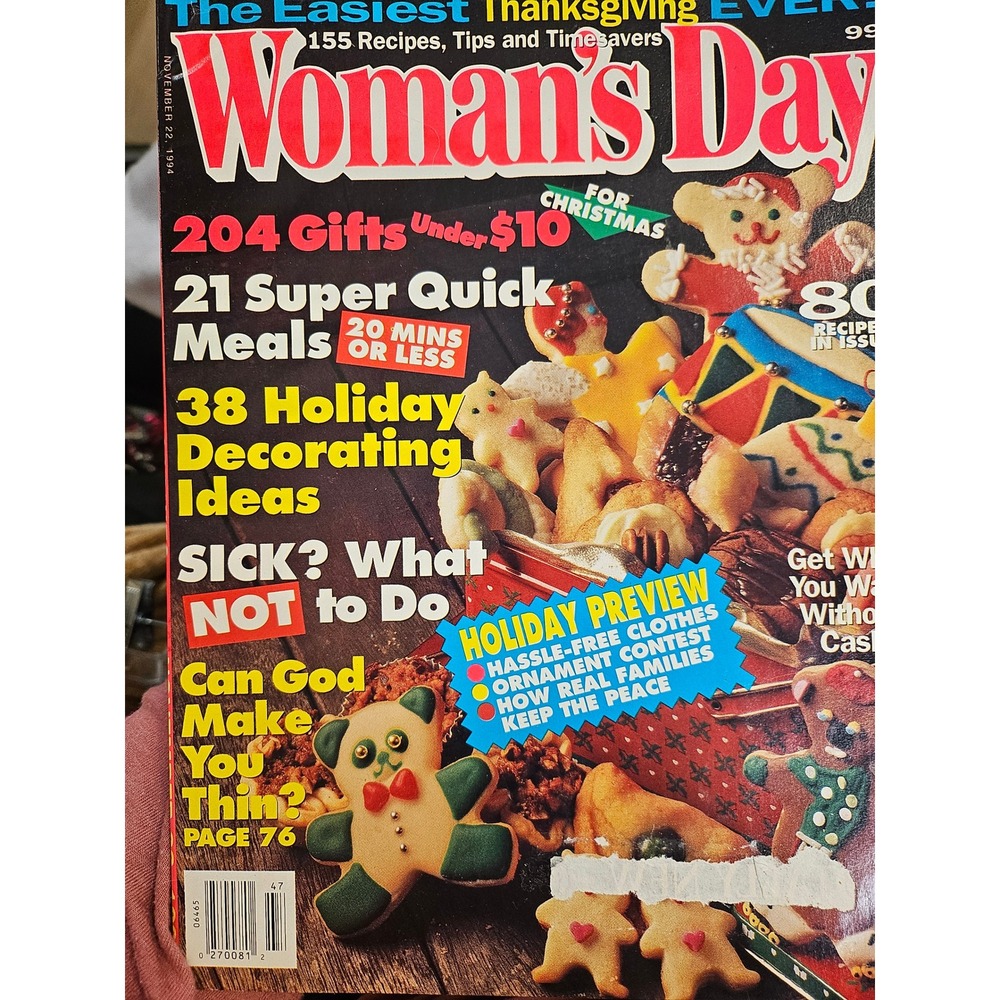 Vintage Woman's Day Magazine November 22 1994 Thanksgiving Holiday Recipes Decor